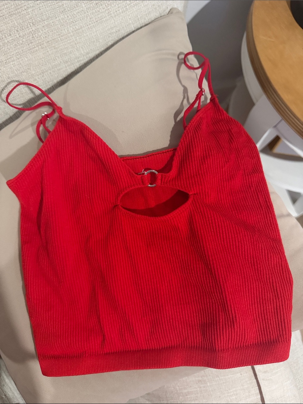 Urban Outfitters Red Ribbed Cutout Cami with Ring Detail